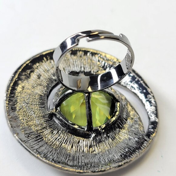 Statement Silver and Green Crystal Ring Adjustable Band - Picture 5 of 9